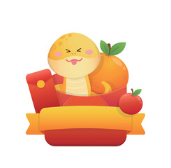 Chinese New Year illustration or icon of snake with golden ribbon