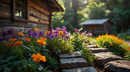 Colorful Flowers in a Sunlit Garden