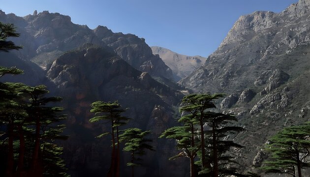 The Stunning View of the Cedars of God in the Bcharre Valley, Showcasing Ancient Cedar Trees Against a Majestic Mountain Backdrop