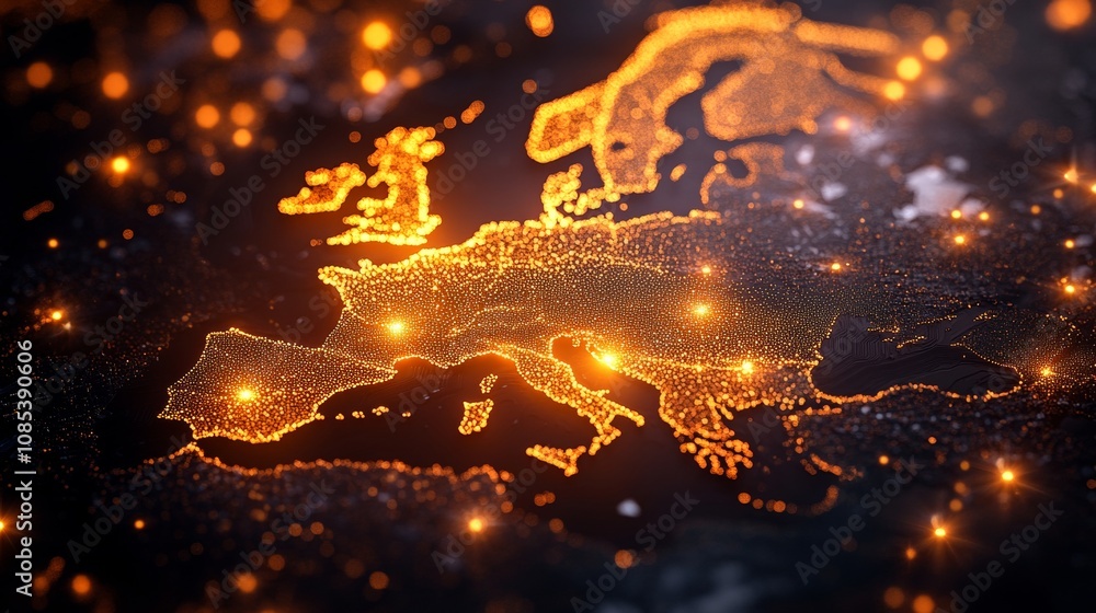 Poster digital constellation of europe network connections and data integration, illustrative image
