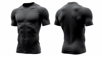 Professional rashguard mockup emphasizing intricate stitching, textured material, and shadowed details in front and back views.