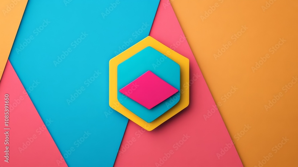 Poster abstract geometric shapes: a vibrant and dynamic composition of overlapping hexagons and squares in 