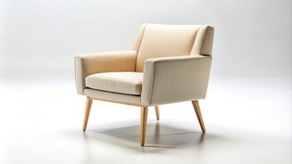 Fototapeta premium Modern Beige Upholstered Chair on White Background - Minimalist Furniture Photography, Interior Design Inspiration, Stylish Seating, Contemporary Home Decor