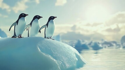 Obraz premium Penguins Iceberg Frozen Arctic Ocean Majestic Nature Scene Photo
