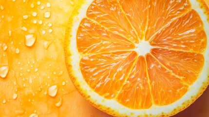 Sliced Orange with Dew Drops: A vibrant and juicy orange slice, glistening with dew drops, captures the essence of freshness and vitality.