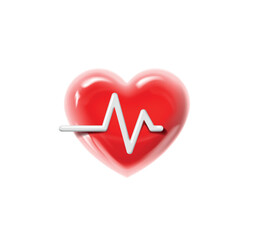 Red heart with white pulse line. Heart pulse, heartbeat, cardiogram. Healthy lifestyle. Beat measurement