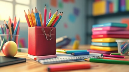 School Supplies on a Wooden Desk