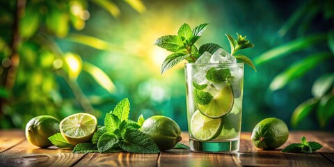 Refreshing Mojito Cocktail with Mint Leaves and Lime - Vibrant Food Photography for Summer Drinks, Exotic Cocktails, and Refreshing Beverages