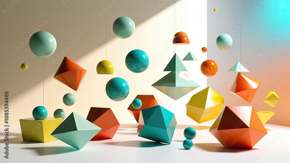 Fototapete geometric origami paper art abstract 3d background with colorful triangle shapes