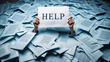 Office worker struggling with paperwork