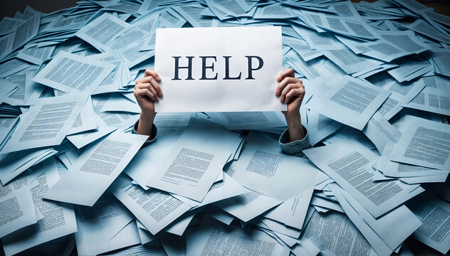 Office worker struggling with paperwork - Powered by Adobe