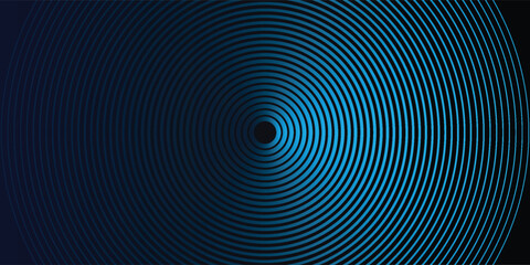 Blue abstract background with glowing circles. Swirl circular lines pattern. Geometric spiral. Twirl element. Modern graphic design. Futuristic technology