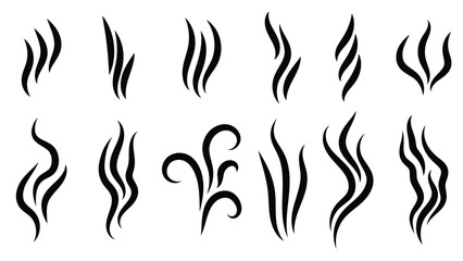 Naklejka premium Aromas smell symbols. Linear smells vaporize set, hot coffee aroma, stink or cooking steam, smelling or vapor, smoking, odors signs.