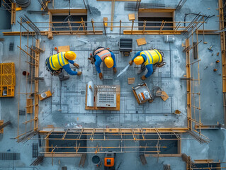 Illustration of the work of builders from a height.	
