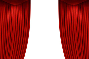 Open Red stage curtain, photo, png isolated on transparent background	