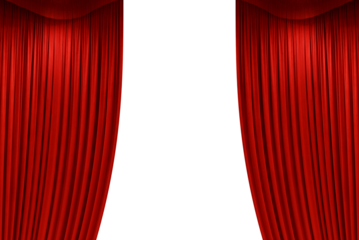 Open Red stage curtain, photo, png isolated on transparent background	