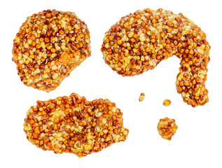 Dijon mustard smears  Isolated on white. Yellow Traditional French Mustard sauce, spot top view....