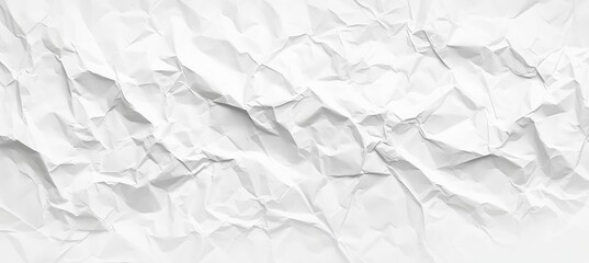 Fototapeta premium White Crumpled Paper Background. Closeup Texture of Wrinkled Unfolded Paper Sheet Top View.