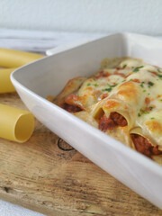 Bolognese-Stuffed Cannelloni with Bechamel and Melted Cheese