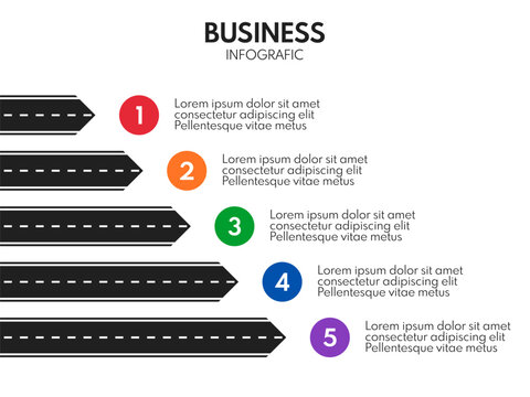 5 horizontal parallel road line exits, vector infographics template