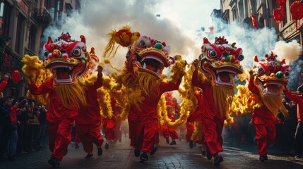 Lion Dance Performance in a Festive Atmosphere