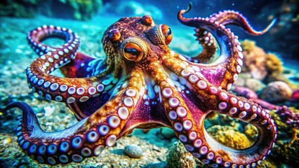 Captivating Close-Up of a Colorful Octopus Swimming Gracefully in Deep Ocean Waters, Showcasing Its Intricate Features and Unique Patterns in Stunning Clarity