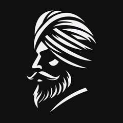 A man with a turban and beard in a black background