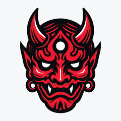 A red devil mask with horns on it