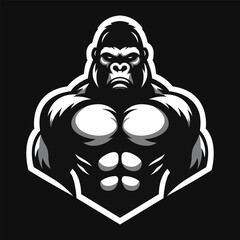 Powerful gorilla mascot design featuring bold muscles and intense expression on a black background