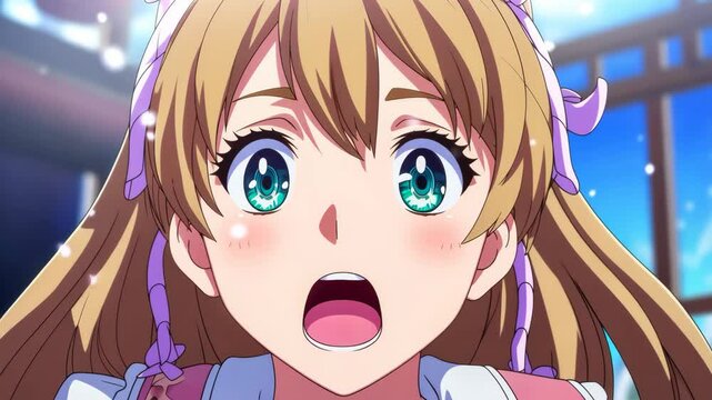 Blonde schoolgirl expressing surprise with open mouth
