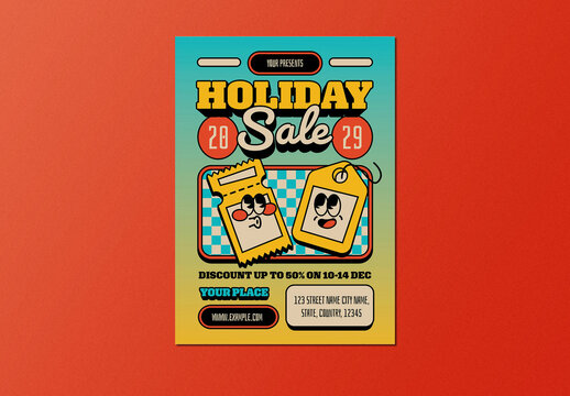 Blue Playful Gradient Retro Cartoon Holiday Sale Flyer Layout