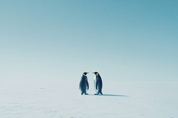 Obraz premium Two Penguins in the Arctic: A Moment of Connection