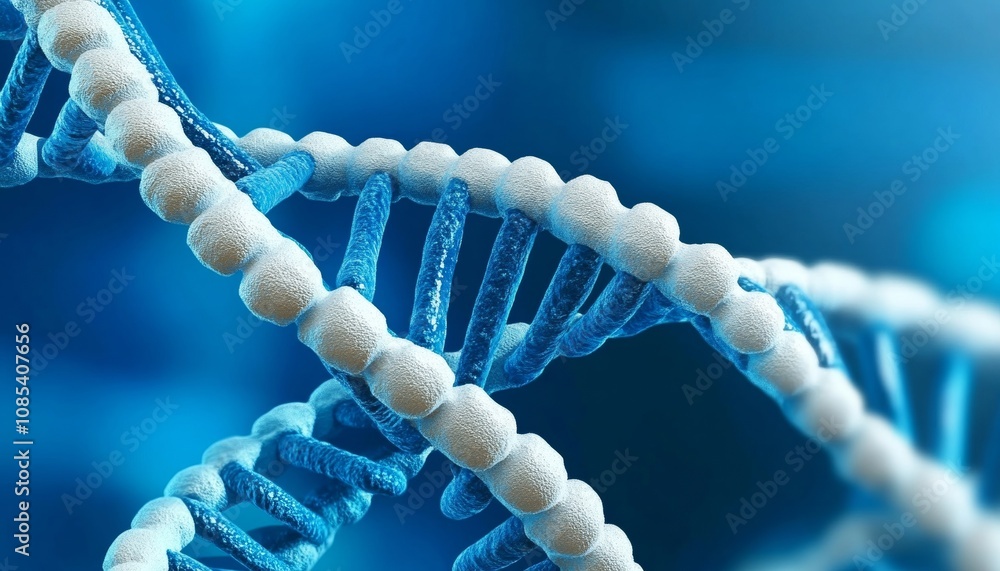 Poster abstract 3d render of a dna double helix chain, illustrating molecular structure and genetic code