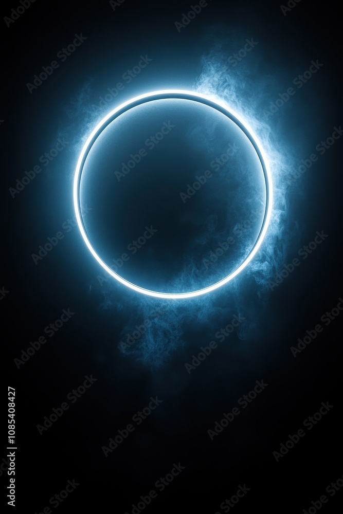 Poster minimalistic black background with an illuminated circle symbolizing light