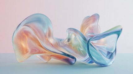 Obraz premium Colorful abstract design with 3D glass textures, featuring flowing shapes and a minimalist pastel background