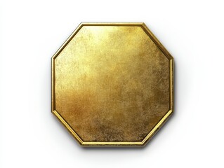 Golden Octagon Badge: An elegant octagonal golden badge with a textured surface, isolated on a white background. This badge is perfect for showcasing your brand, logo, or message.  