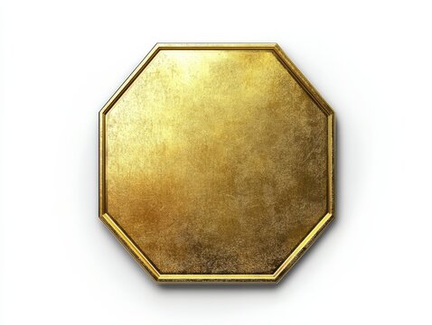 Golden Octagon Badge: An elegant octagonal golden badge with a textured surface, isolated on a white background. This badge is perfect for showcasing your brand, logo, or message.  