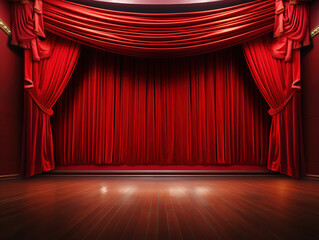 Eye catching A theater with a red curtain and red seats