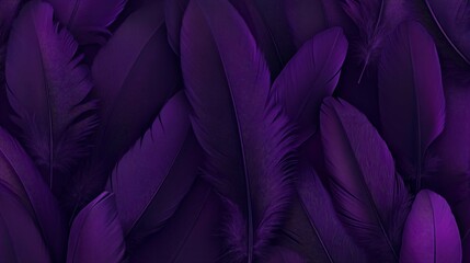 Beautiful dark purple feathers background. Closeup backdrop  of black violet birds fluffy feather. Minimal abstract composition for design, banner, wallpaper. Color of 2025 year
