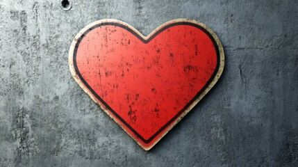Obraz premium Heart on Concrete: A weathered red heart etched onto a textured concrete surface. Its worn edges speak volumes about resilience, endurance, and love's enduring power. 