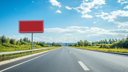 Blank Red Billboard on Highway 