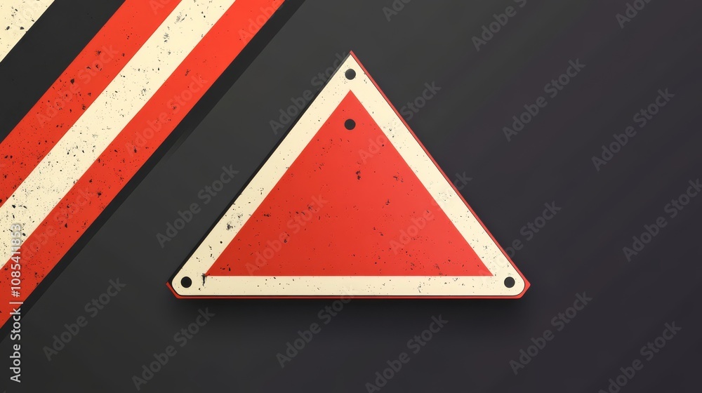Poster red triangle warning sign: a weathered red and white triangle warning sign, a symbol of caution and 