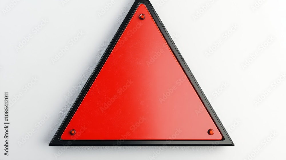 Poster red triangle sign: a classic red triangle sign with a black border, symbolizing warning, caution, an