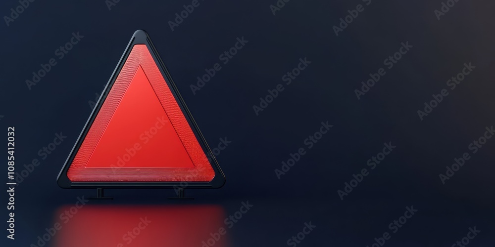 Poster red triangle warning sign: minimalist 3d rendering of a glowing red triangle warning sign against a 