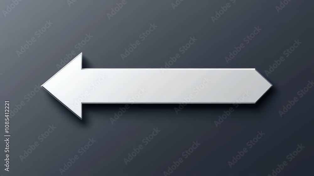 Poster left arrow: a simple, minimalist white arrow pointing left with a subtle 3d effect on a dark gray ba