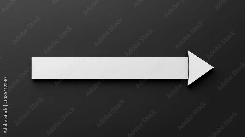 Poster white arrow on black background: a minimalist white arrow pointing right on a black background, crea