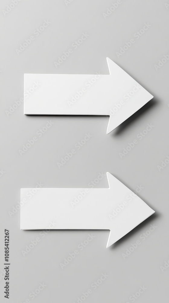 Poster right direction: two minimalist white arrows pointing right against a neutral grey background. a sim