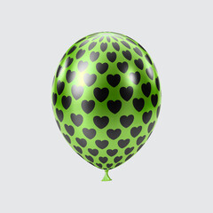 3D Black Green balloon. Realistic glossy balloons. Heart pattern.