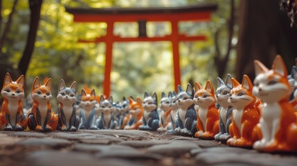 Fox Statues at a Japanese Shrine