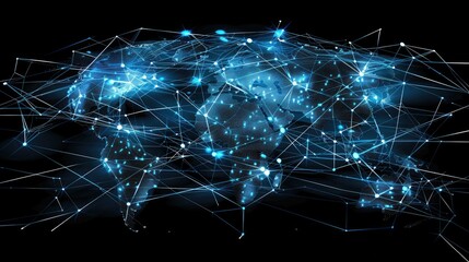 Global communications network concept with interconnected business nodes and human resource collaboration.